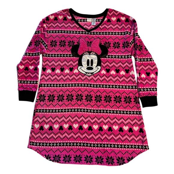 Disney Other - Disney Minnie Mouse Pajamas Night Shirt Pink Fleece PJs size L